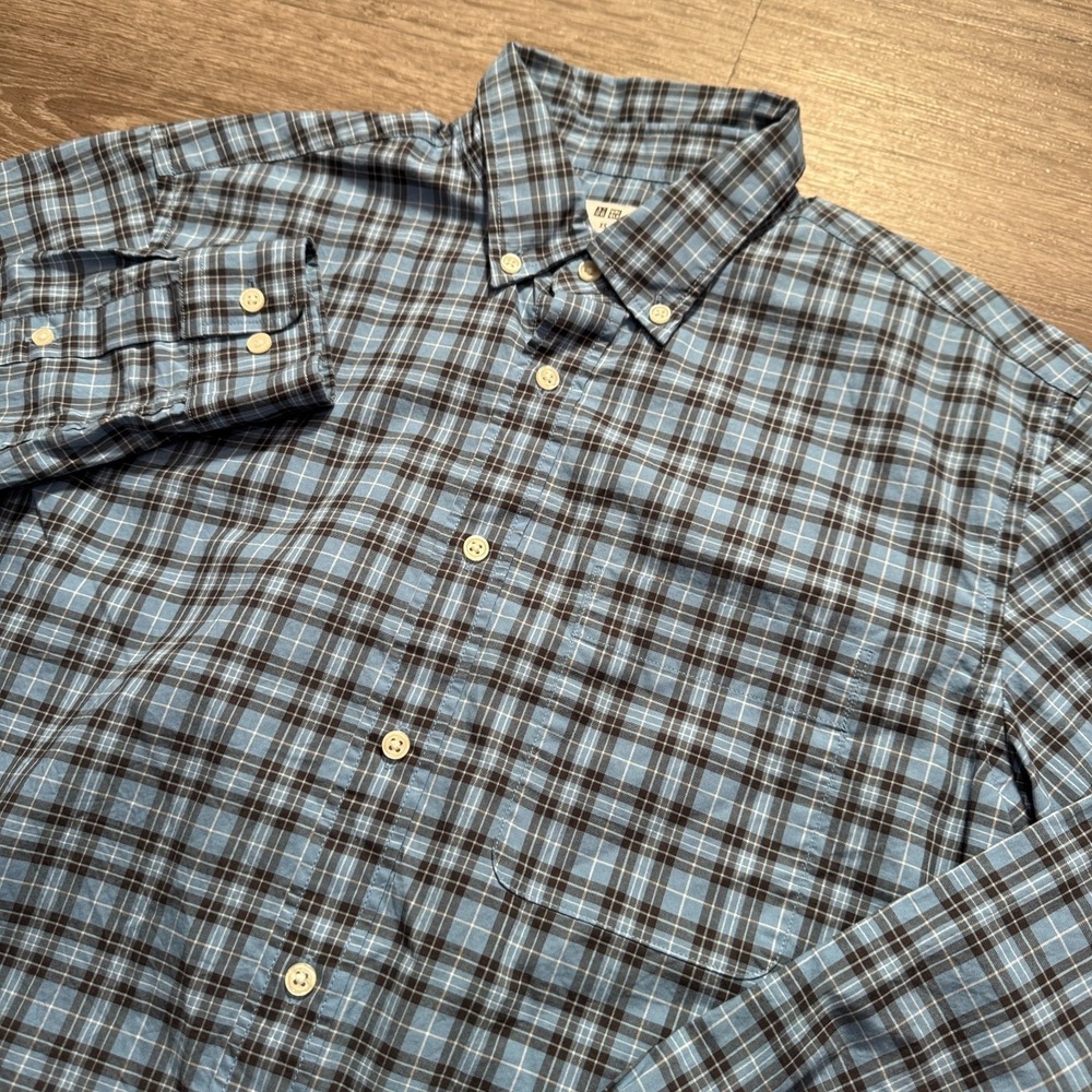 Uniqlo Shirt‎ Mens XS Blue 100% Cotton Plaid Button Down Casual Preppy Gorpcore